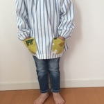 iさま専用　みずいろ　しましま　長袖スモック
