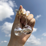2 ガラスドーム　シャボン玉　エメラルドイエロー　ピアス　イヤリング