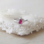 cherry color  ruby  cz silver ring 