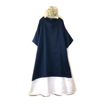 爽やか⭐️紺ネイビー× オフホワイト⭐️バイカラーAラインワンピース 着丈90cm⭐️Vネック⭐️お色変更/丸襟変更可能