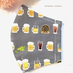 coolマスク（接触冷感）🌈🍋大人用マスク、グレー地✖️ビール🍺柄✨冷感マスク、立体マスク、春夏マスク、