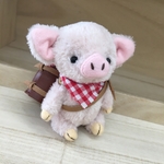 ハンドメイド　レザーボストンバッグを提げた小さなテディベア風コブタ子豚ぬいぐるみ🐷