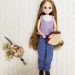 【送料無料】リカちゃんサイズ服　ノースリーブシャツ＆キャミソール＆デニムパンツ＆バッグ4点セット