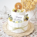 クレイケーキ　飾り付き　ウェルカムスペース　グリーン×ユーカリ　イミテーションケーキ　結婚式　誕生日