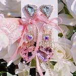 ピンクハートクリスタルリボンパールビジューピアス♡