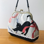 がま口バッグ(黒猫とリボン)