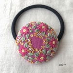 pink flower lease 刺繍ヘアゴム/ブローチへ変更可能