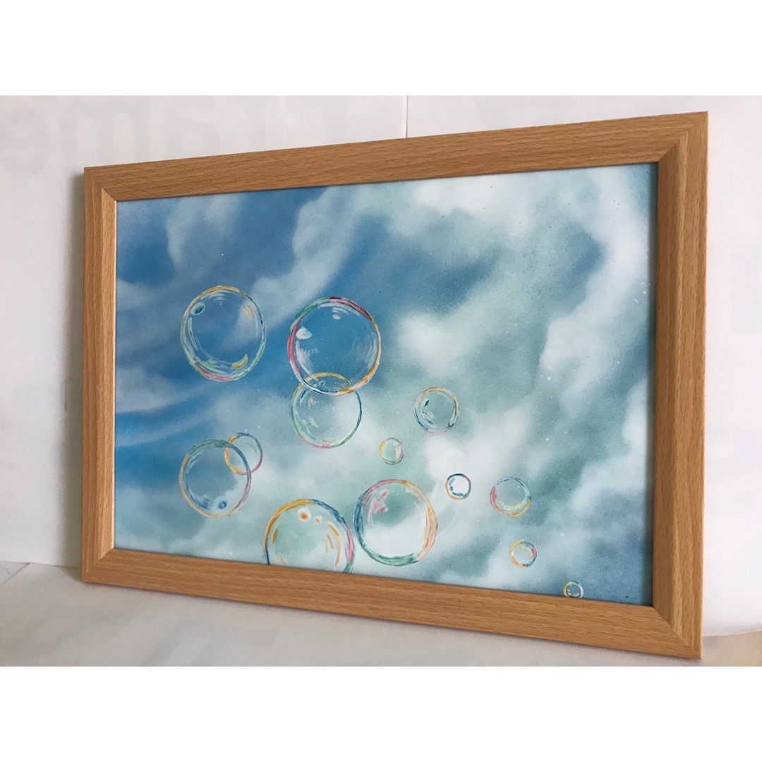 絵画 アクリル絵 額縁 ボード シャボン玉 絵画 アクリル絵 額縁