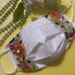 ❤︎限定2点❤︎ インド刺繍リボン　オレンジのお花　不織布に重ねるマスクカバー　サイズ、肌側生地いろいろお選びいただけます。　シルク
