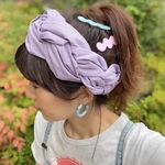 ラベンダー　幅12cm 三つ編みヘアバンド  コットン　100% 大人用