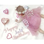 Happy half Birthday　天使の羽　ハート　🌟ウールレター    ハーフバースデー 