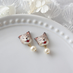 6/28 20時〜【SALE】ふたごネコちゃんのパールつき耳飾り〜キジトラ〜