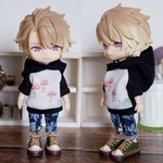 パーカーとパンツのセット　ピンクきのこ×黒（ねんどろいどどーるオビツ11ボディ共有サイズ）