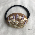 カモミールとサルビア 刺繍ヘアゴム/ブローチへ変更可能