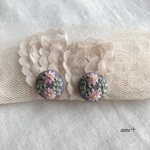 ピンク花 刺繍イヤリング/ピアス