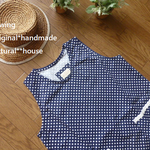 SALE*(M)綿プリント紺×白ドットOP