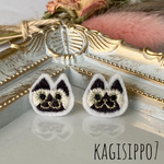 シャム猫刺繍ピアス シルバー　ミニサイズ
