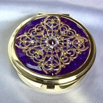 透かしパーツの鏡付きピルケースCROSS deep purple 