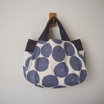 シンプル　あんぱん柄　タックぷっくりBAG　横ポケット　　♪帆布　グレー