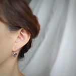 ピアス見え☆紫陽花パープルのシンプルイヤリング/214/痛くないイヤリング