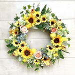 No.wreath-15344★ひまわりとレモンのリース　　45cm・アートフラワー/造花リース/大型リース