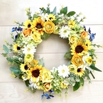 No.wreath-15345★ひまわりとバラのリース　　45cm・アートフラワー/造花リース/大型リース
