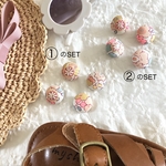 ヘアゴム ピンク グレープフルーツ 刺繍 × リバティ バーバパパ (シリコンゴム ・ ピアス 変更可)