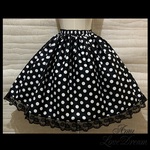1点物*ふんわりギャザースカート★黒×白 ドット 水玉 ブラック×黒レース(即納品)