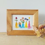 にじみが綺麗なお花の絵＊薔薇＊フレーム付きですぐに飾れる小さな原画＊