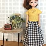 リカちゃん・服＊イエローカットソー＆ブルーチェックスカート　爽やかサマーセット