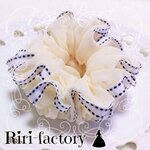 【今日の100円引き💕1個限定✨】◇さらにもこもこ✨ふわもこwith両サイドステッチ白リボン シフォンシュシュ❤(バニラ＋白リボン)
