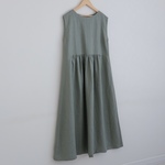 リネン100％　ノースリーブワンピースうぐいす