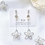 ♢silver flower pearlピアス/イヤリング♢  シルバー/フラワー/パール/ワイヤー/シンプル/大人/揺れる/サージカルステンレス