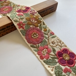 約6.3cm幅/刺繍リボン/シルク/ベージュ/花刺繍/②