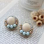 【再販♡】ビーズ刺繍＊ウッド×ピスタチオグリーンおおぶりまんまるピアス