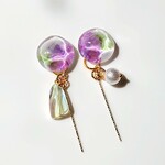 紫陽花のカボション ラウンド ２wayピアス／イヤリング・赤紫