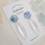 マーブル×クリアドロップのキラキラ上品夏ピアス/イヤリング✨（夏・涼しげ・ラメ・シンプル・大人可愛い・ブルー・パープル・ホワイト・一点物・マリン・海・揺れる ゆらゆら）