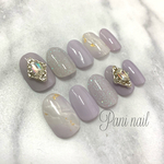 ♡Light Lavender♡ ダイアモンド型ビジュー　ビジューネイル　韓国ネイルネイル　夏ネイル　大理石ネイル　ラベンダーネイル　