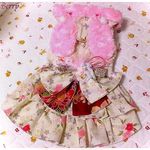 オーダー 梅さくら小花和柄 着物 ２段フリル兎さんワンピ Berry