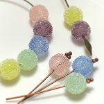 再補充　お菓子な、ざらめビーズ。10個set7.5㎜5種各2ずつ　檸檬、青林檎、ソーダ、桃、葡萄　ザラザラのギラギラ　甘々ビーズ