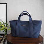お散歩tote / ランチバッグ：バイオウォッシュ帆布横長トートS：ネイビー