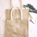 Mサイズ　イニシャル刺繍　ジュートバッグバッグ　マザーズバッグ　マイバッグ