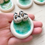 【 1187s2様専用ページ】シマエナガ 森林浴-green forest-箸置き/陶器 琉球ガラス 雪の妖精【1個売り】