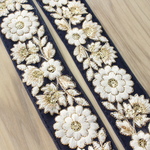 インド刺繍リボンᢂサークルフラワーチュールレース【ネイビー】インド刺繍/刺繍リボン/リボン/シルクリボン/トリム/ブレード/ジャガードリボン/チロリアンテープ/レース/チュール