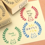 ねこと葉っぱの輪のミニ枠・ゴム版はんこ