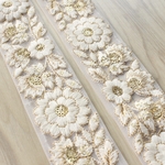 インド刺繍リボンᢂサークルフラワーチュールレース【ホワイト】インド刺繍/刺繍リボン/リボン/シルクリボン/トリム/ブレード/ジャガードリボン/チロリアンテープ/レース/チュール
