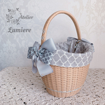 【特集掲載】〜ワンハンドルのリボンかごバッグ＊モロッカン柄🕊〜　(グレー)【受注制作】