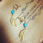turquoise×goldfeatherイヤリング