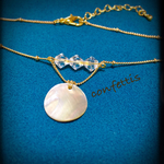 ラウンドシェル×スワロフスキートライアングルnecklace