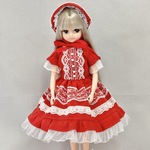 D-17【送料無料】【リカちゃん サイズ ドール服】お花レースのワンピース・赤